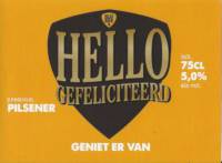 Buitenlandse bieren voor Nederlandse markt (etiket Nederlandse plaatsnaam), Hello Gefeliciteerd Premium Pilsener