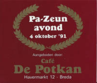 Buitenlandse bieren voor Nederlandse markt (etiket Nederlandse plaatsnaam), Pa-Zeun avond 1991
