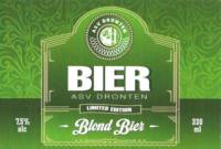 Buitenlandse bieren voor Nederlandse markt (etiket Nederlandse plaatsnaam), ASV Dronten Bier Blond Bier
