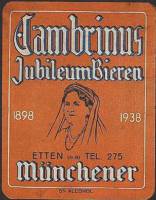Cambrinus Brouwerij (Etten), Jubileum Bieren 1898-1938 Münchener