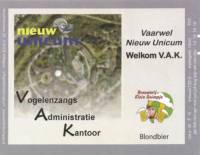 Brouwerij Klein Duimpje, Nieuw Unicum Vogelenzangs Administratie Kantoor Blond Bier