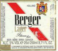 Buitenlandse bieren voor Nederlandse markt (etiket Nederlandse plaatsnaam), Berger Lager Pilsener Bier
