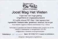 Stadsbrouwerij Jongens van De Wit, Joost Mag Het Weten Tripel bier