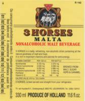 Oranjeboom Bierbrouwerij, 3 Horses Malta Nonalcoholic Malt Beverage