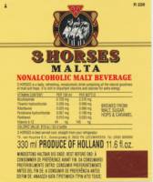 Oranjeboom Bierbrouwerij, 3 Horses Malta Nonalcoholic Malt Beverage