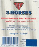 Oranjeboom Bierbrouwerij, 3 Horses Nonalcoholic Malt Beverage