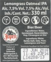 Jopen B.V., (Tap Handle IPA) lemongrass Oatmel IPA