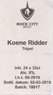 Rock City Brewing, Koene Ridder Tripel Rock City Brewing, Koene Ridder Tripel