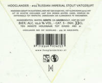 Hooglander Bier, # 02 Russian Imperial Stout Vatgerijpt Hooglander Bier, # 02 Russian Imperial Stout Vatgerijpt