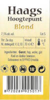 Buitenlandse bieren voor Nederlandse markt (etiket Nederlandse plaatsnaam), Haags Hoogtepunt Blond