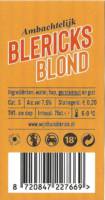Buitenlandse bieren voor Nederlandse markt (etiket Nederlandse plaatsnaam), Blericks Blond