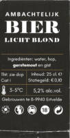 Buitenlandse bieren voor Nederlandse markt (etiket Nederlandse plaatsnaam), Ambachtelijk Bier Licht Blond