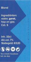 Buitenlandse bieren voor Nederlandse markt (etiket Nederlandse plaatsnaam), (De Koning 10 jaar) Blond